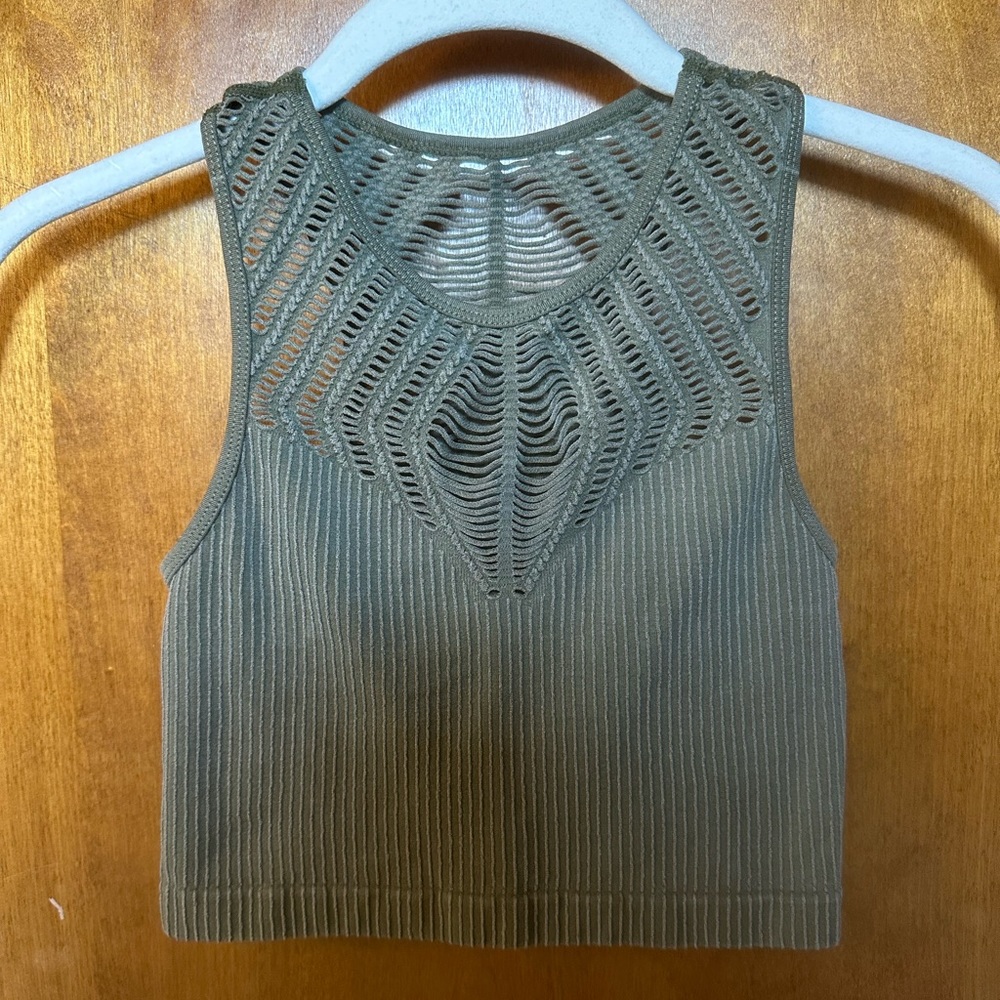 Olive Green Crop Tank with Cut Out Detail